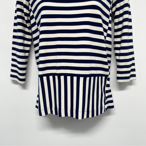 Madewell Stripe Turn Ponte Peplum Knit Top Blouse Navy Blue XS 08831 - Picture 4 of 7
